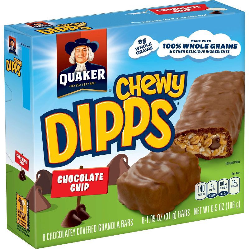 slide 5 of 6, Quaker Chewy Dipps Chocolate Chip Granola Bars - 6.5oz/6ct, 6 ct; 6.5 oz