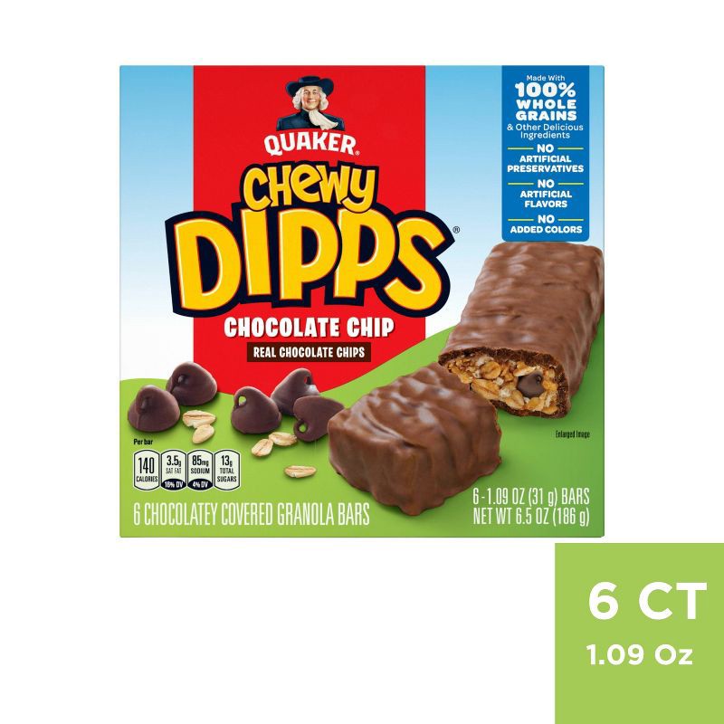 slide 6 of 6, Quaker Chewy Dipps Chocolate Chip Granola Bars - 6.5oz/6ct, 6 ct; 6.5 oz