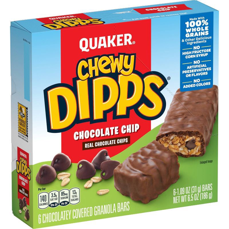 slide 1 of 6, Quaker Chewy Dipps Chocolate Chip Granola Bars - 6.5oz/6ct, 6 ct; 6.5 oz