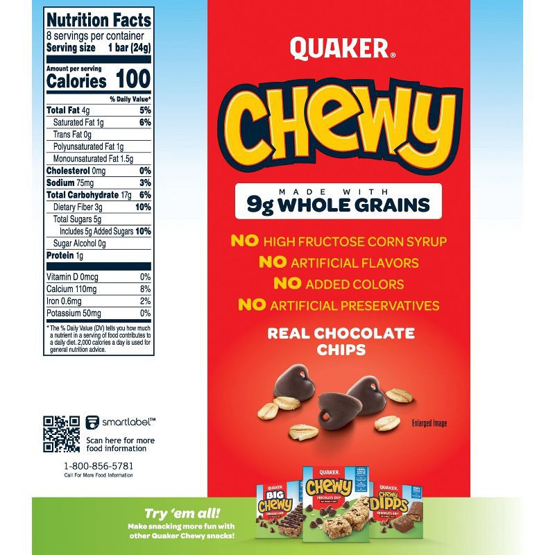 slide 2 of 8, Quaker Chewy Low Sugar Chocolate Chip Granola Bars - 6.7oz/8ct, 6.7 oz, 8 ct