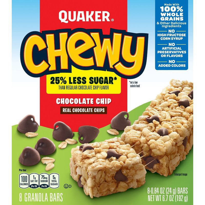 slide 4 of 8, Quaker Chewy Low Sugar Chocolate Chip Granola Bars - 6.7oz/8ct, 6.7 oz, 8 ct