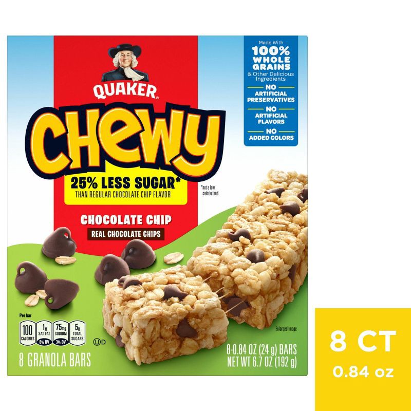 slide 8 of 8, Quaker Chewy Low Sugar Chocolate Chip Granola Bars - 6.7oz/8ct, 6.7 oz, 8 ct