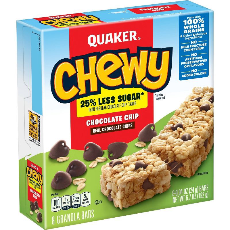 slide 1 of 8, Quaker Chewy Low Sugar Chocolate Chip Granola Bars - 6.7oz/8ct, 6.7 oz, 8 ct