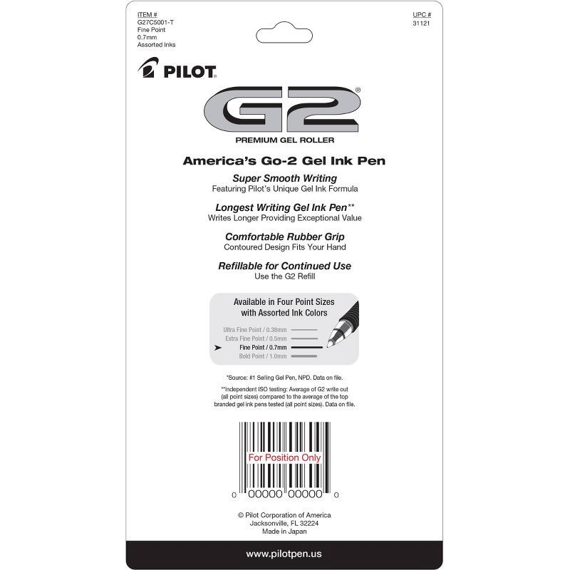 slide 2 of 3, G2 Gel Pilot 5ct G2 Premium Retractable Gel Pens Fine Point 0.7mm Assorted Inks: Colored Pens, Rubber Grip, Stationery, Office, 5 ct