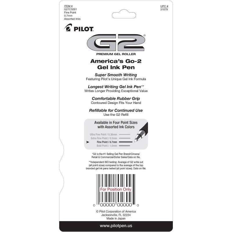 slide 6 of 6, Pilot 5pk G2 Gel Pens Fine Point 0.7mm Multicolored Ink, 5 ct