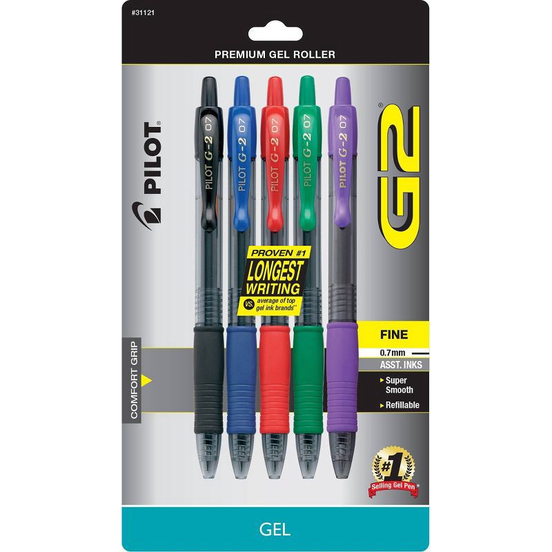 slide 1 of 3, G2 Gel Pilot 5ct G2 Premium Retractable Gel Pens Fine Point 0.7mm Assorted Inks: Colored Pens, Rubber Grip, Stationery, Office, 5 ct