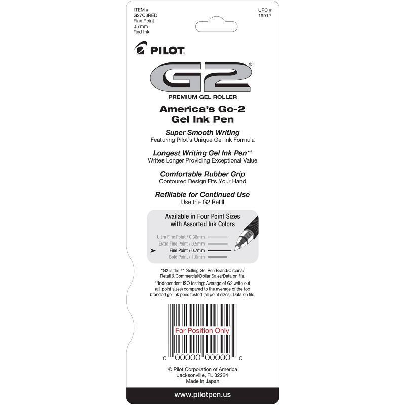 slide 6 of 6, Pilot 3pk G2 Gel Pens Fine Point 0.7mm Red Ink, 3 ct