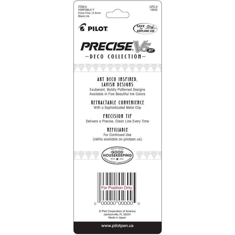 slide 2 of 3, Pilot 3ct Precise V5 Rolling Ball Pens Extra Fine Point 0.5mm Art Deco Collection Black Ink: Precision V5, Stationery, Rubber Grip, 3 ct