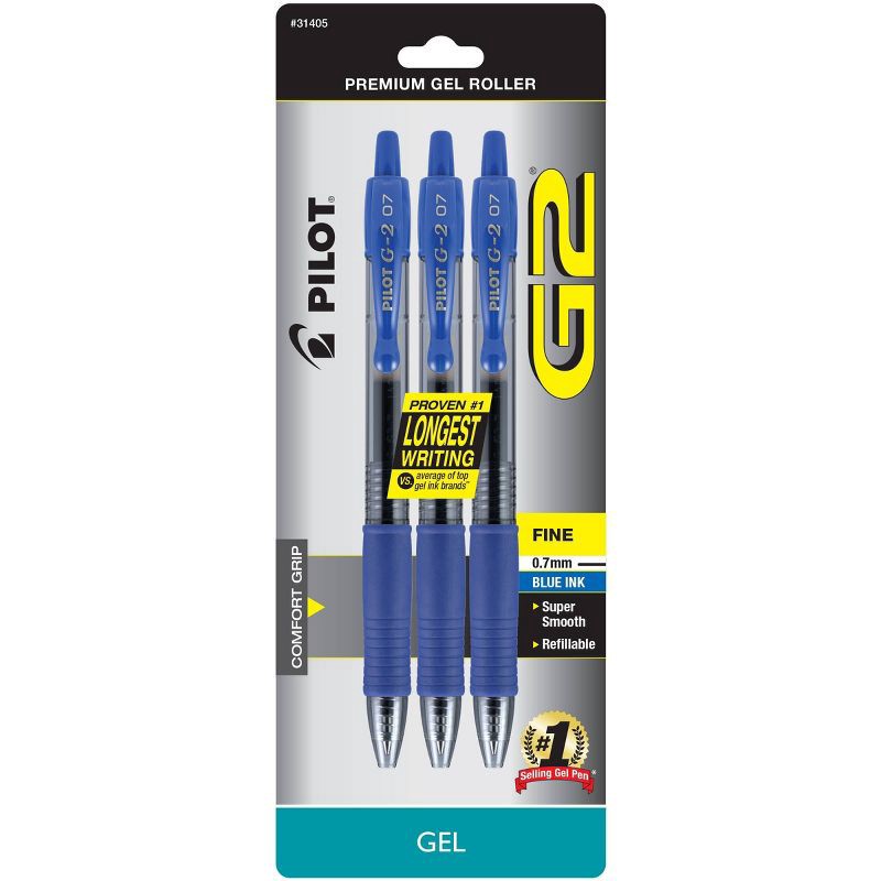 slide 1 of 3, Pilot 3ct G2 Gel Pens Fine Point 0.7mm Blue Ink, 3 ct