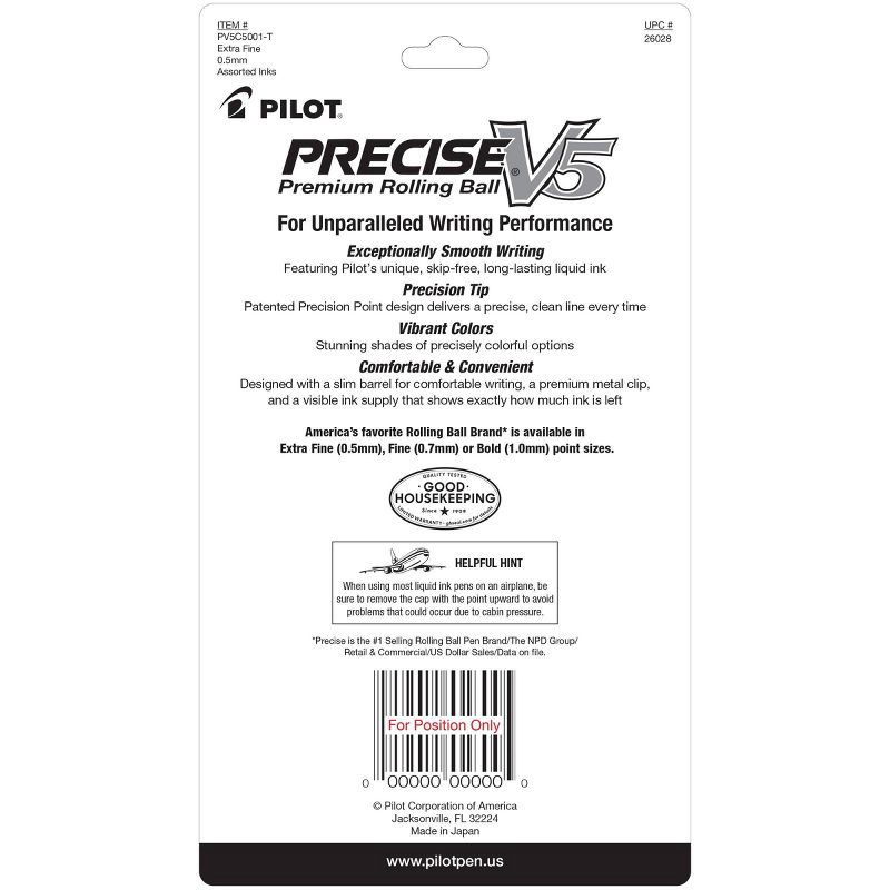 slide 2 of 3, Pilot 5ct Precise V5 Rolling Ball Pens Extra Fine Point 0.5mm Assorted Inks: Precision Inks, Visible Ink Supply, Stationery, 5 ct