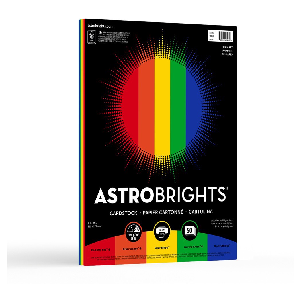 slide 1 of 4, 8.5" x 11" 50-Sheet Primary Cardstock 65 lb - Astrobrights, 65 lb