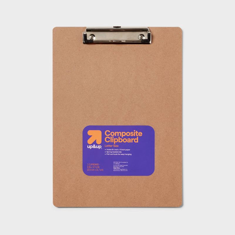 slide 1 of 3, Composite Clipboard Brown - up&up™: MDF Paper Clipboards, Desk Organizer, 12.52" x 8.976", Light Off-White, 1 ct