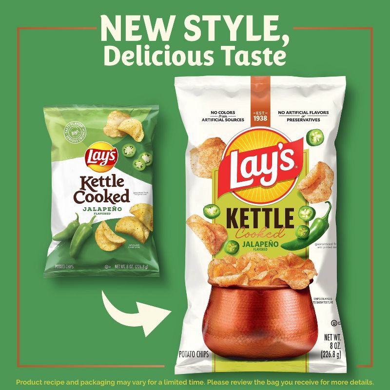 slide 3 of 7, Lay's Kettle Cooked Jalapeño Flavored Potato Chips - 8oz, 8 oz