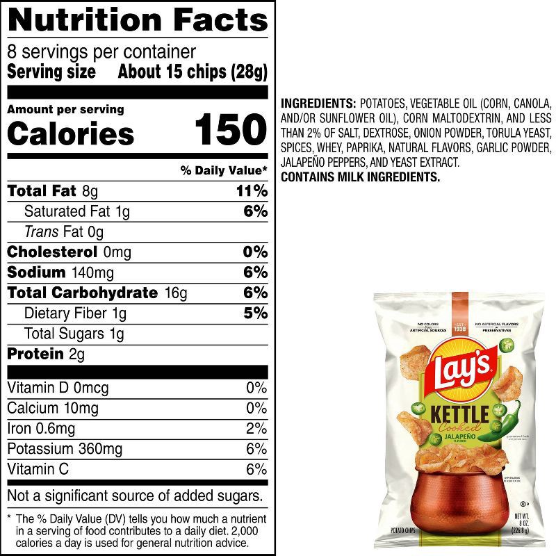 slide 7 of 7, Lay's Kettle Cooked Jalapeño Flavored Potato Chips - 8oz, 8 oz