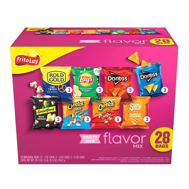 slide 1 of 8, Frito-Lay Chips and Snacks Fun Times Mix Party Size Variety Pack - 28ct, 28 ct