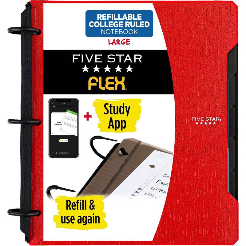 slide 1 of 18, Five Star 100pg College Ruled Refillable 1" Notebinder Flex (Colors May Vary): Lined Paper, Flexible Cover, 8.5x11 Inches, 1 ct