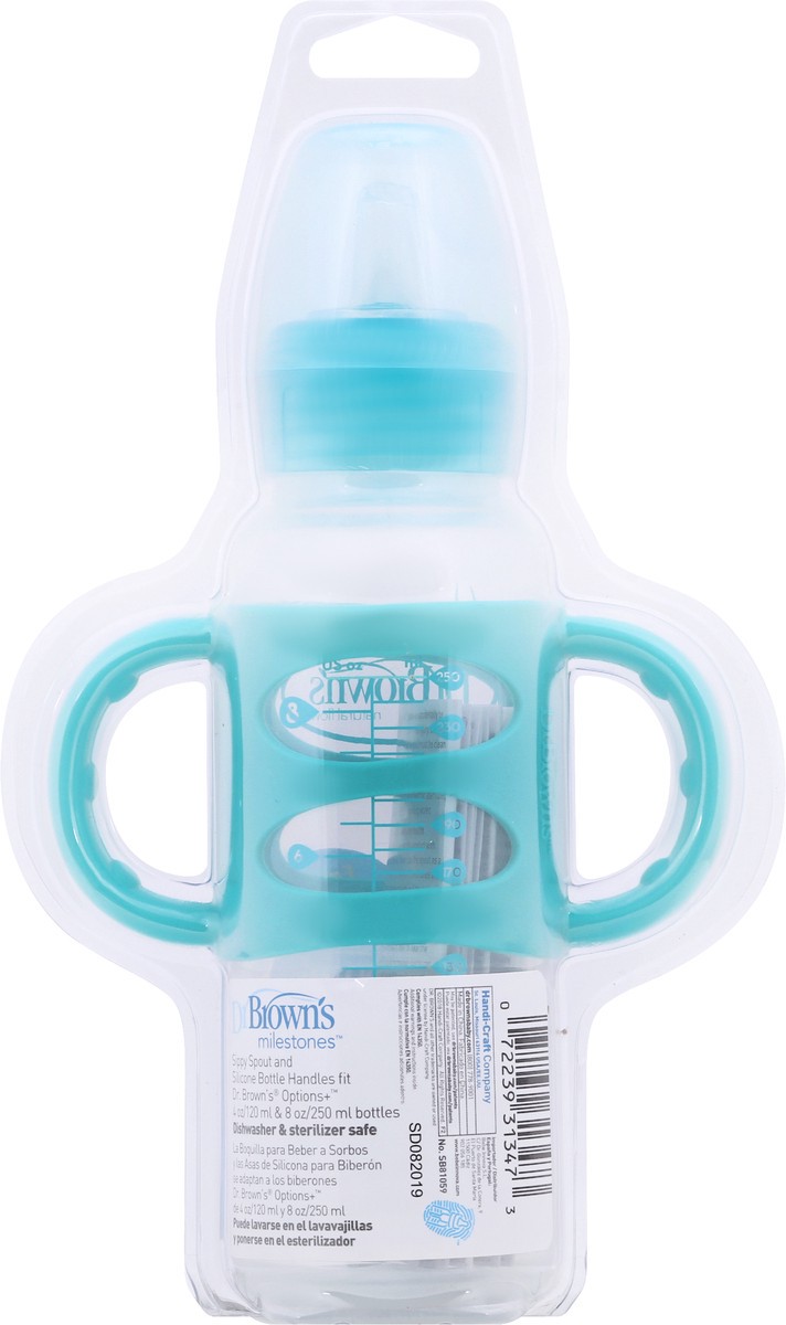 slide 2 of 8, Dr. Brown's Transition Bottle With Sippy Spout and Silicone Handles, 8oz/250ml - Turquoise, 1 ct