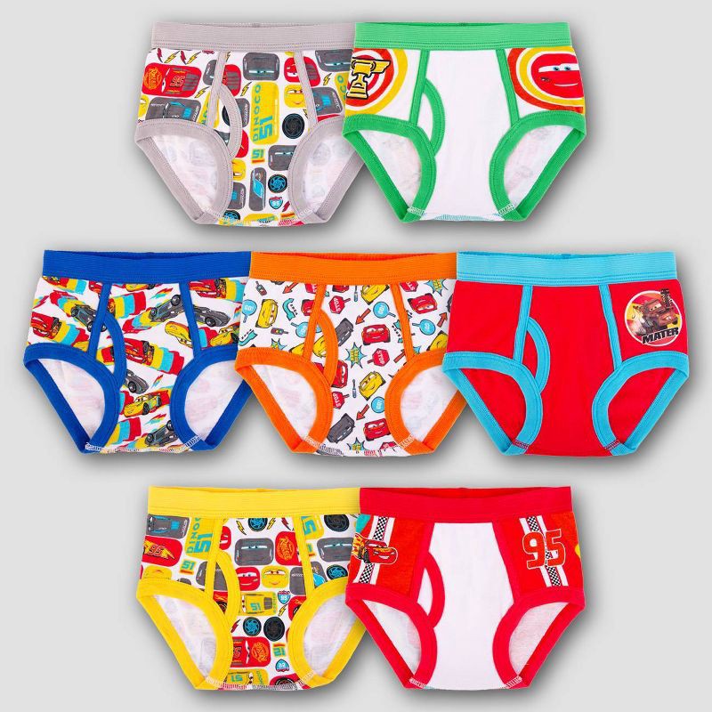 slide 2 of 7, Toddler Boys' 7pk Cars Underwear - 4T: Disney Cotton Briefs, Full Waistband Elastic, Fictitious Character Pattern, 7 ct