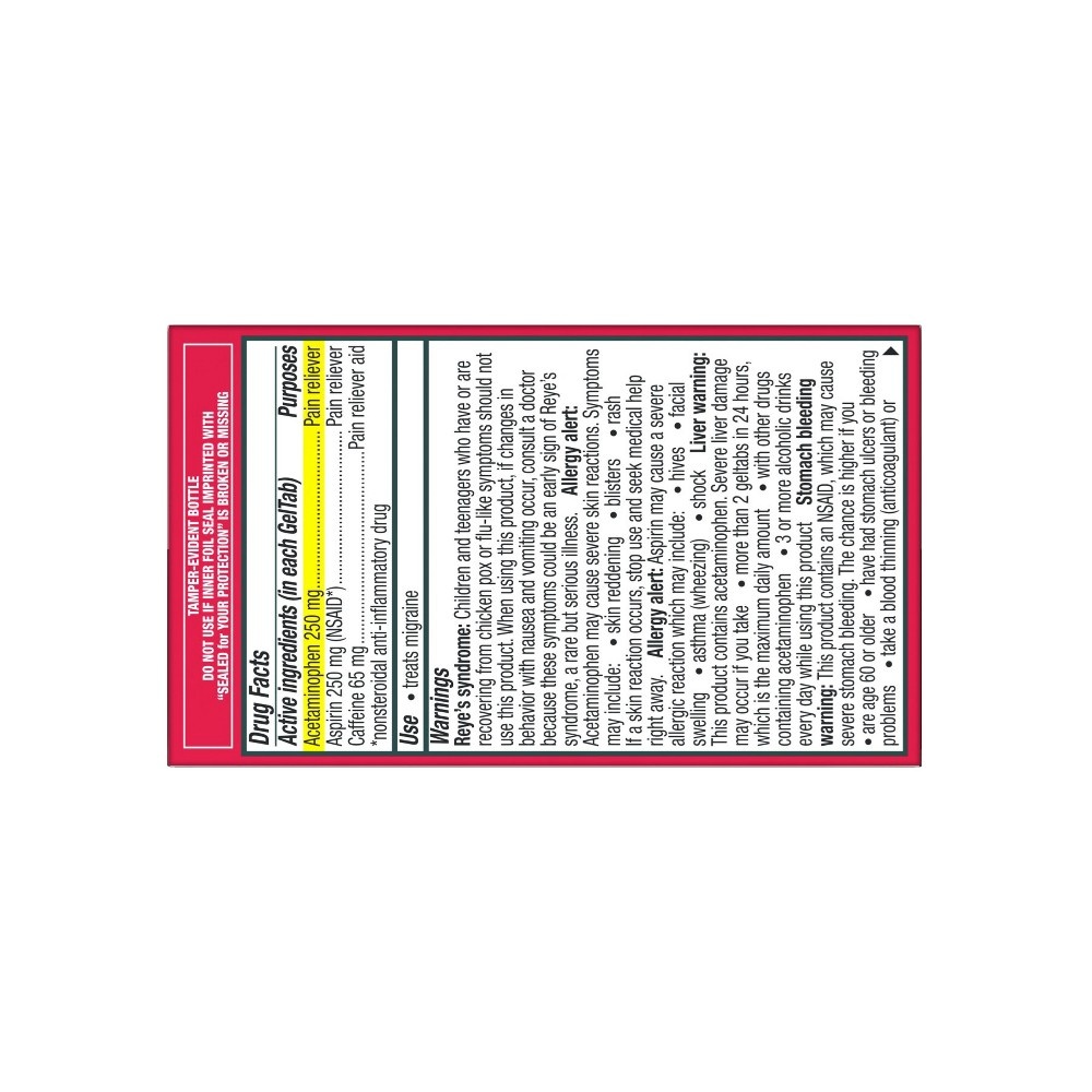 slide 4 of 11, Excedrin Migraine Pain Reliever Gel Tabs Acetaminophen Aspirin Nsaid, 20 ct