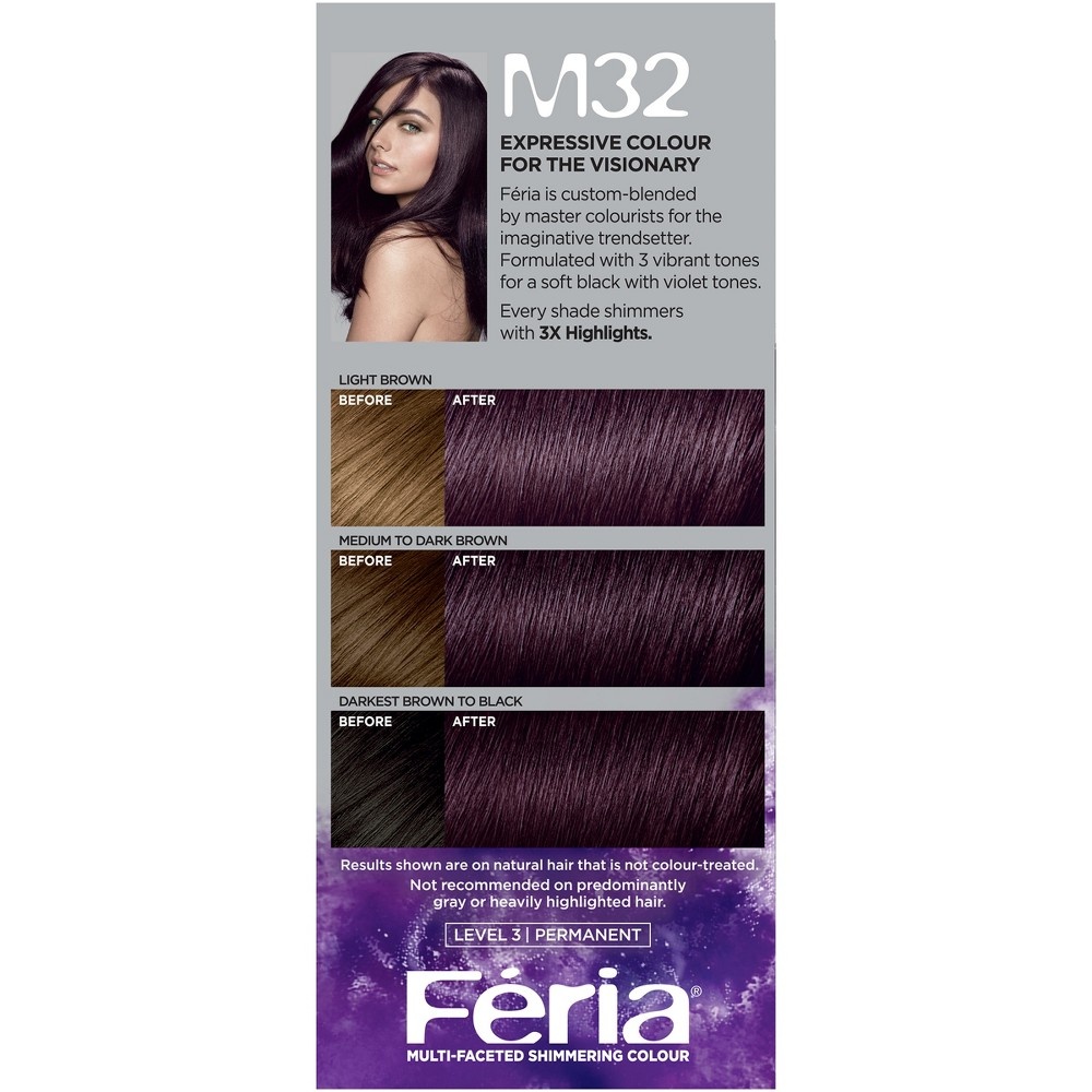 slide 4 of 5, L'Oreal Paris Feria Multi-Faceted Shimmering Color - M32 Violet Soft Black - 1 Kit, 1 ct