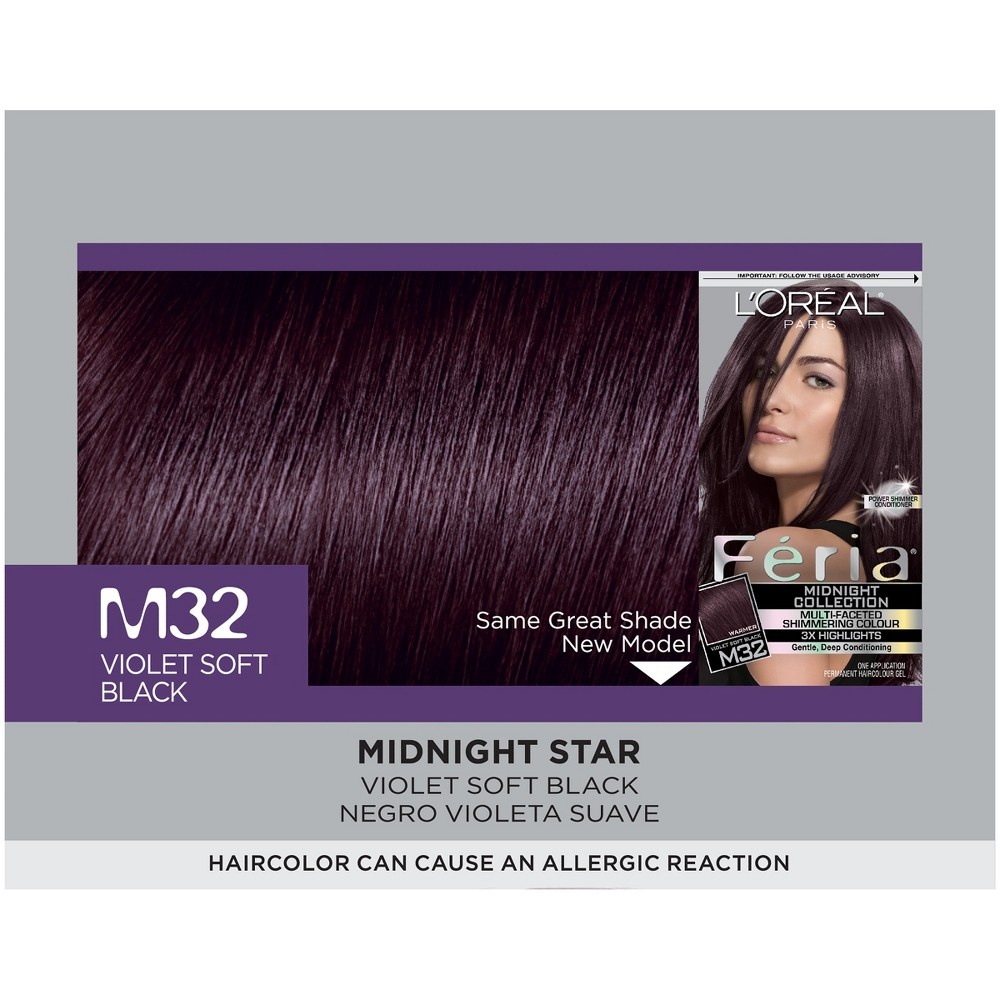 slide 5 of 5, L'Oreal Paris Feria Multi-Faceted Shimmering Color - M32 Violet Soft Black - 1 Kit, 1 ct