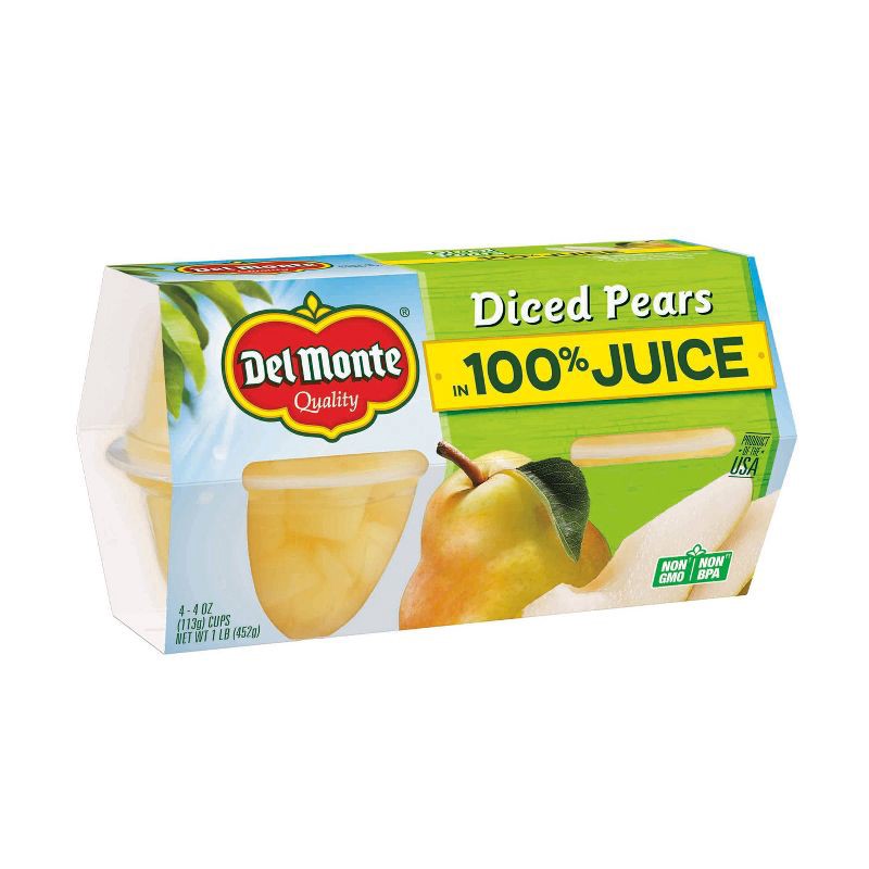 slide 2 of 3, Del Monte Diced Pears In 100% Juice Fruit Cups 4pk/16oz, 4 ct; 16 oz