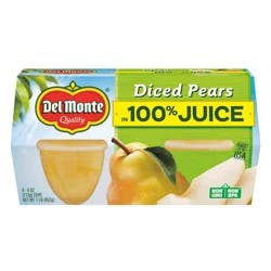 Del Monte Diced Pears In 100% Juice Fruit Cups 4pk/16oz