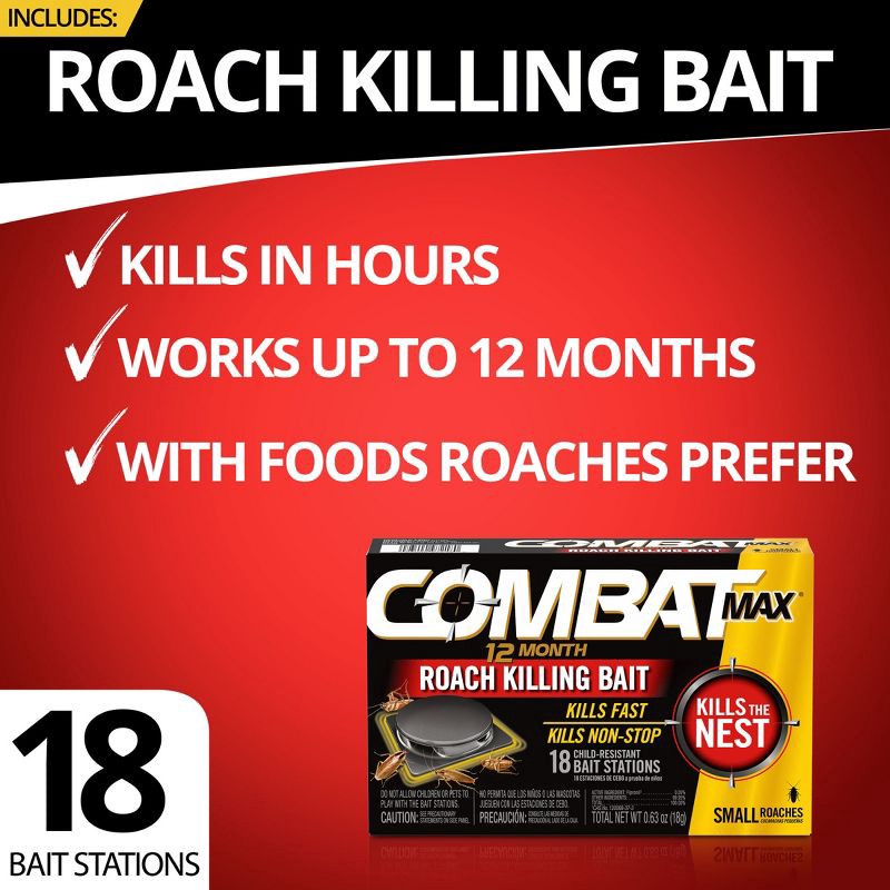 slide 2 of 8, Combat Max 12 Month Roach Killing Bait Small Roach Bait Station - 18ct, 18 ct