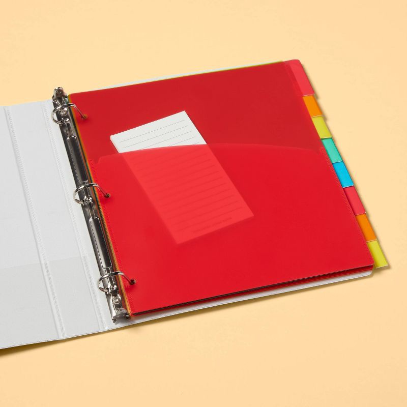 slide 2 of 3, 8ct Tabbed Plastic Index Dividers with Pockets - up&up™: Multicolor 3 Hole Punched Binder Dividers, 8 ct