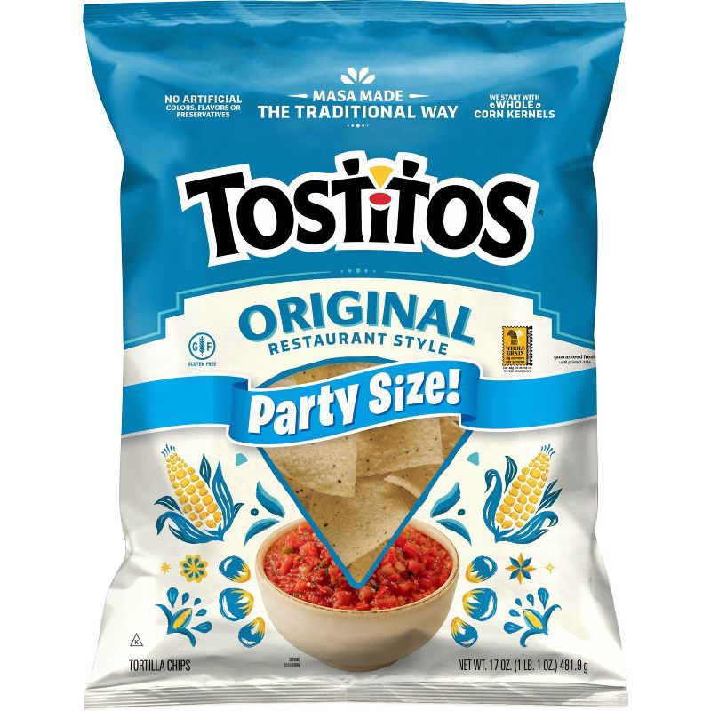 slide 1 of 7, Tostitos Original Restaurant Style Party Size Tortilla Chips - 17oz, 17 oz