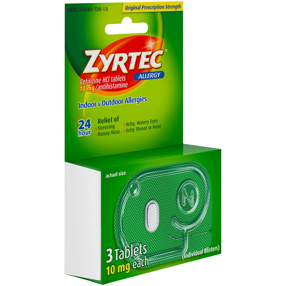slide 2 of 6, Zyrtec 24 Hour Original Prescription Strength Cetirizine 10 mg Allergy Tablets, 3 ct