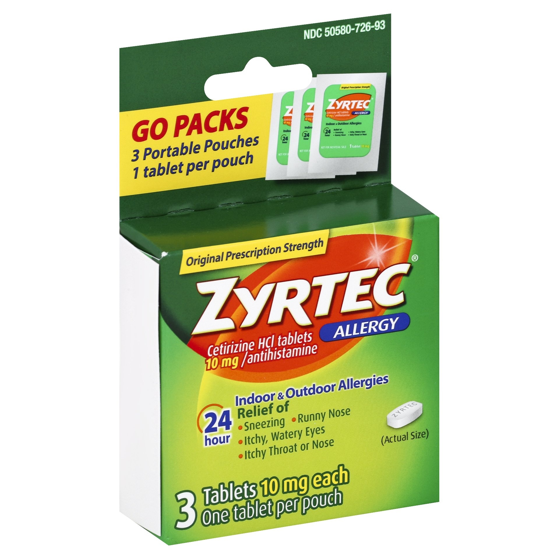 slide 1 of 6, Zyrtec 24 Hour Original Prescription Strength Cetirizine 10 mg Allergy Tablets, 3 ct