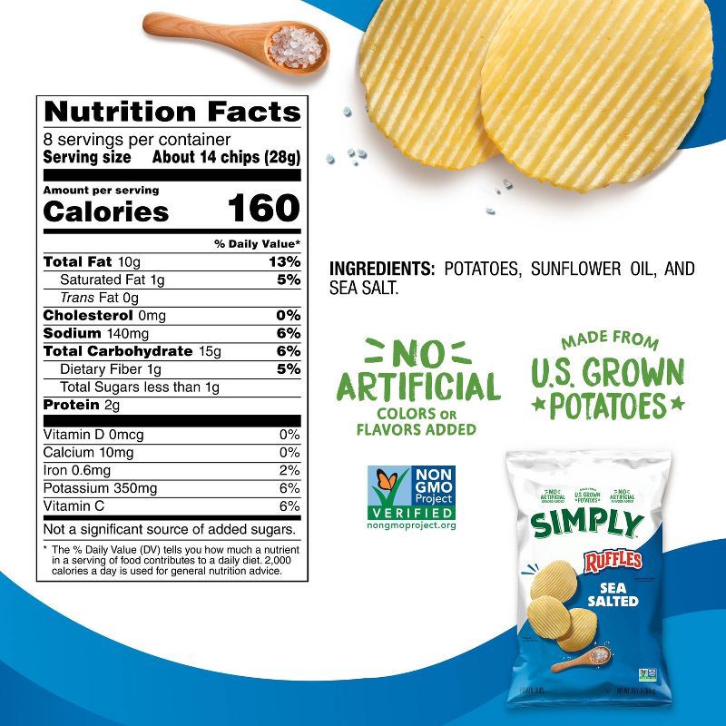 slide 2 of 8, Simply Ruffles Sea Salted Potato Chips - 8oz, 8 oz