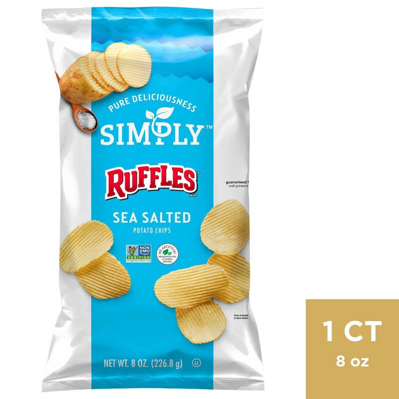 slide 1 of 4, Simply Ruffles Sea Salted Potato Chips - 8oz, 8 oz