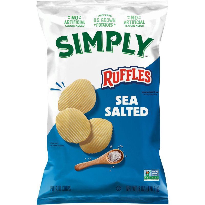 slide 1 of 8, Simply Ruffles Sea Salted Potato Chips - 6oz, 6 oz