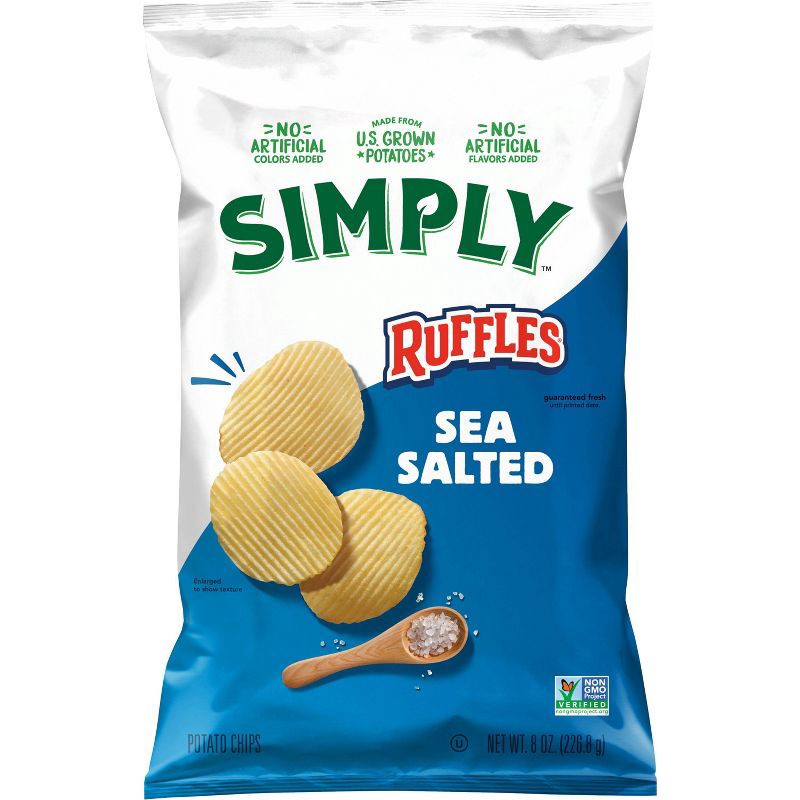 slide 1 of 8, Simply Ruffles Sea Salted Potato Chips - 8oz, 8 oz