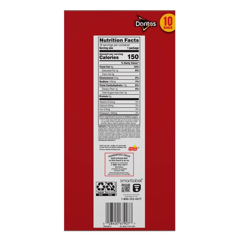 slide 6 of 8, Doritos Nacho Cheese Flavored Tortilla Chips - 10oz/10ct, 10 ct; 10 oz