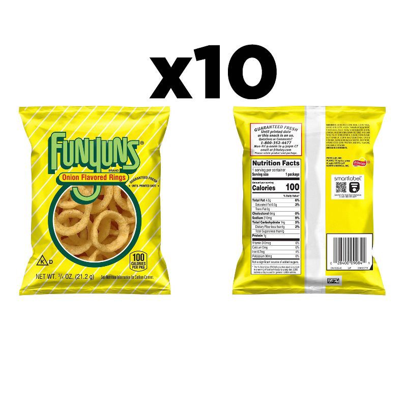 slide 3 of 8, Funyuns Snack Pack Onion Flavored Rings Multipack- 10ct/7.5oz, 10 ct; 7.5 oz