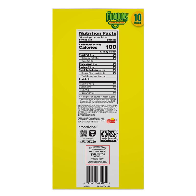 slide 8 of 8, Funyuns Snack Pack Onion Flavored Rings Multipack- 10ct/7.5oz, 10 ct; 7.5 oz