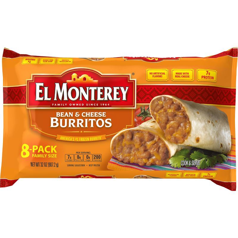 slide 9 of 9, El Monterey Family Pack Bean & Cheese Frozen Burritos - 32oz/8ct, 8 ct; 32 oz