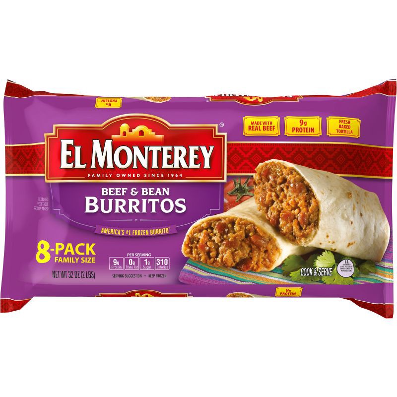 slide 1 of 8, El Monterey Family Pack Beef & Bean Frozen Burritos - 32oz/8ct, 8 ct; 32 oz