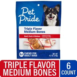 Pet Pride® Medium Bone Chews Triple Flavor Adult Dog Treats, 6 ct / 6.3 oz