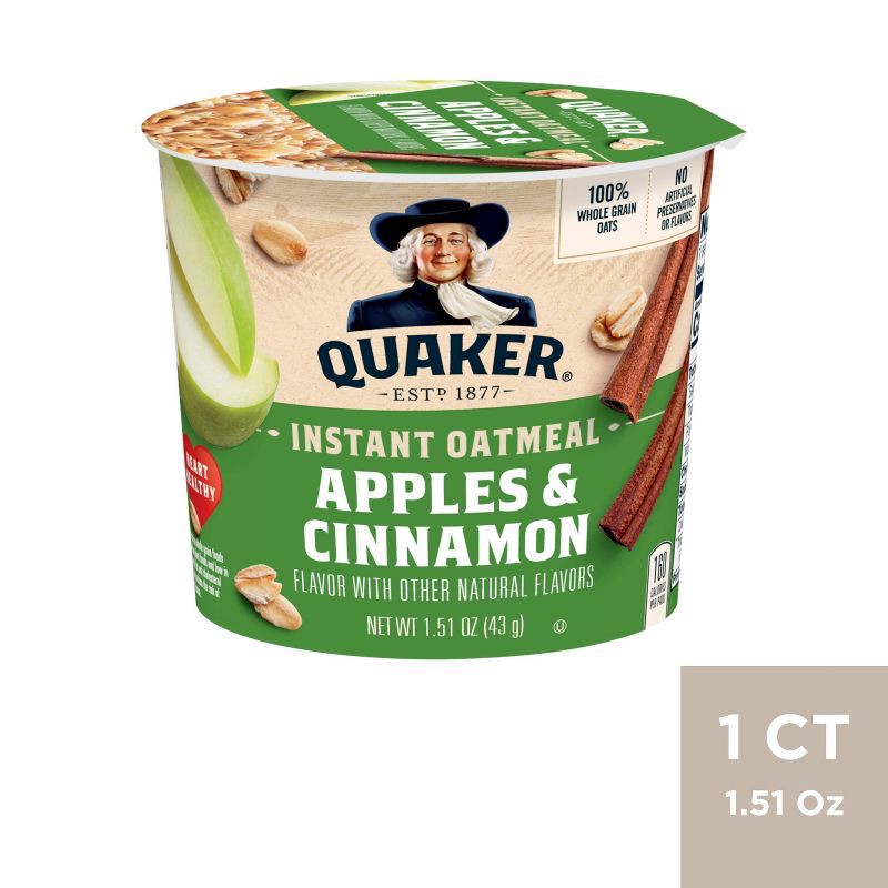 slide 1 of 6, Quaker Instant Oatmeal Cup Apple Cinnamon 1.51oz, 1.51 oz