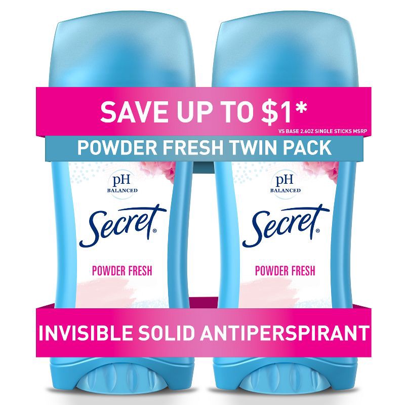 slide 1 of 7, Secret Invisible Solid Antiperspirant and Deodorant - Powder Fresh Twin Pack - 2.6oz/2ct, 2 ct; 2.6 oz