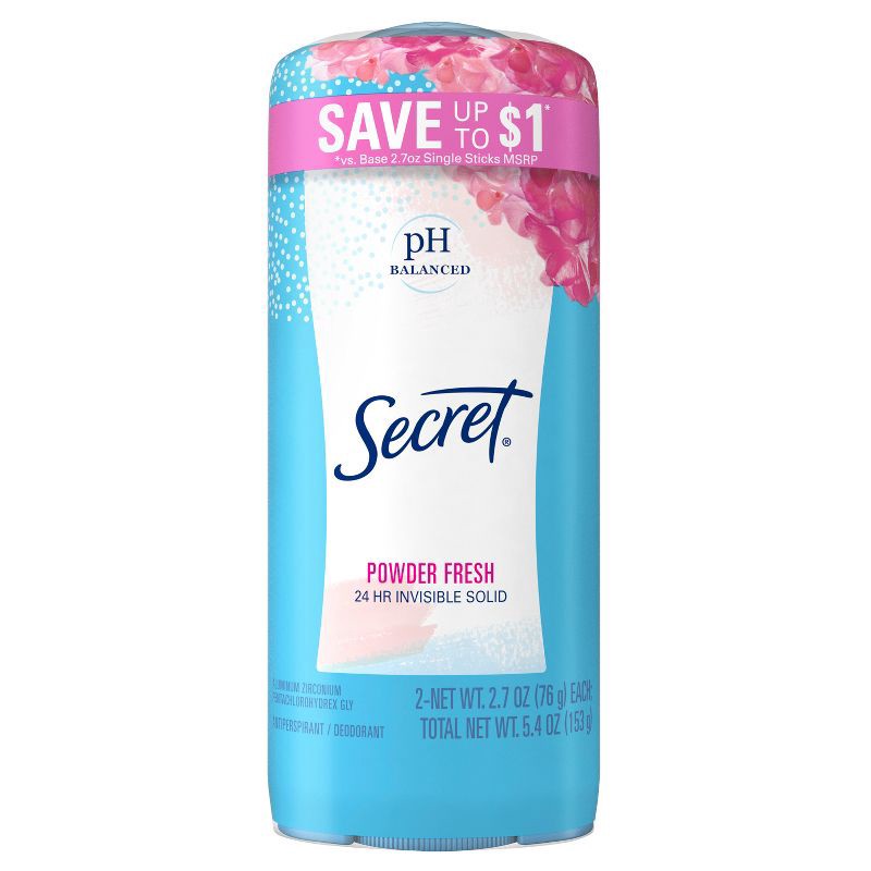 slide 8 of 10, Secret Solid Antiperspirant & Deodorant - Powder Fresh Scent - 2.7oz/2ct, 2 ct; 2.7 oz