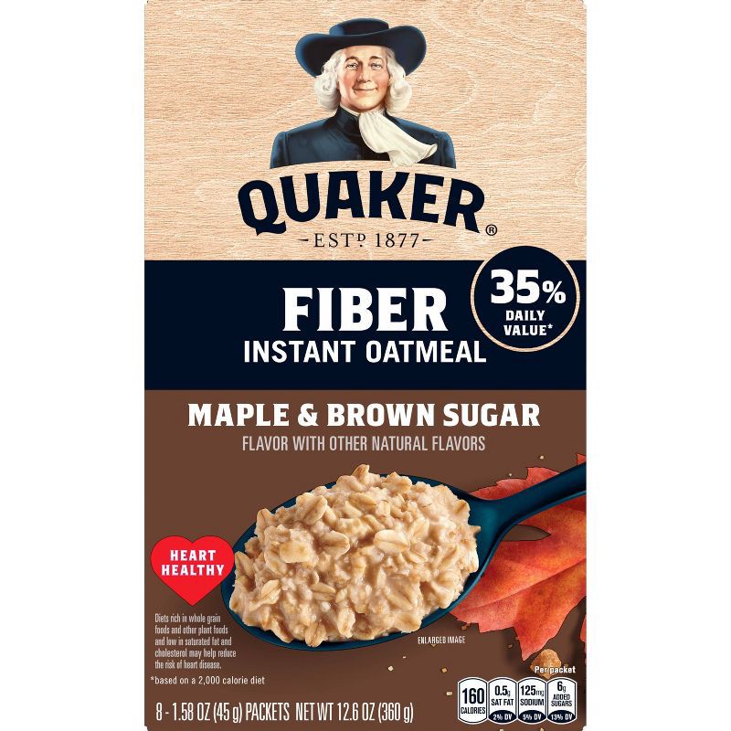 slide 2 of 8, Quaker Fiber Boost Maple and Brown Sugar Flavored Instant Oatmeal - 12.6oz/8ct, 8 ct; 12.6 oz