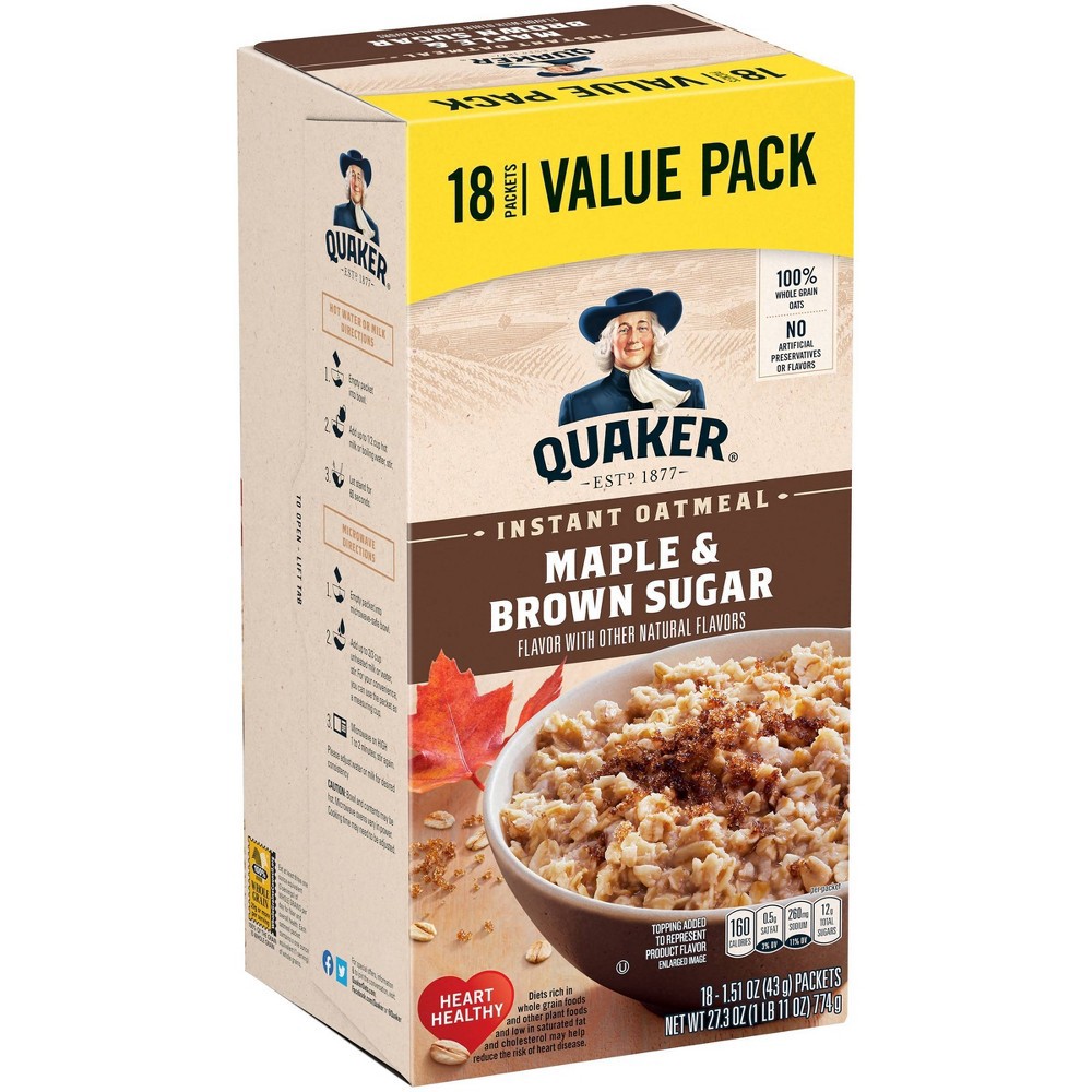 slide 2 of 6, Quaker Instant Oatmeal Maple & Brown Sugar 18 Packets, 1 ct