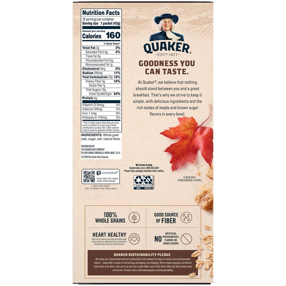 slide 3 of 6, Quaker Instant Oatmeal Maple & Brown Sugar 18 Packets, 1 ct