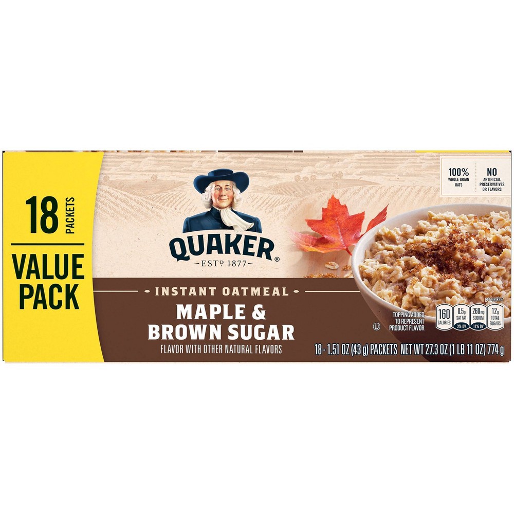 slide 5 of 6, Quaker Instant Oatmeal Maple & Brown Sugar 18 Packets, 1 ct