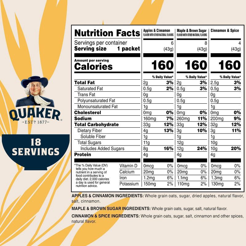 slide 4 of 8, Quaker Flavor Variety Instant Oatmeal - 18ct / 27.3oz, 18 ct, 27.3 oz